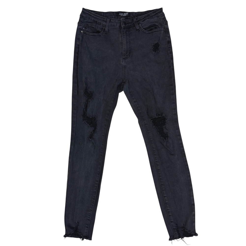 Judy Blue Distressed High Rise Skinny Jeans Black Frayed Hem 11/30 JB88268